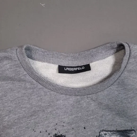 Karl Lagerfeld Big Logo Crew Neck Ribbed Sweatshirt Designer Preppy Large - Picture 4 of 9